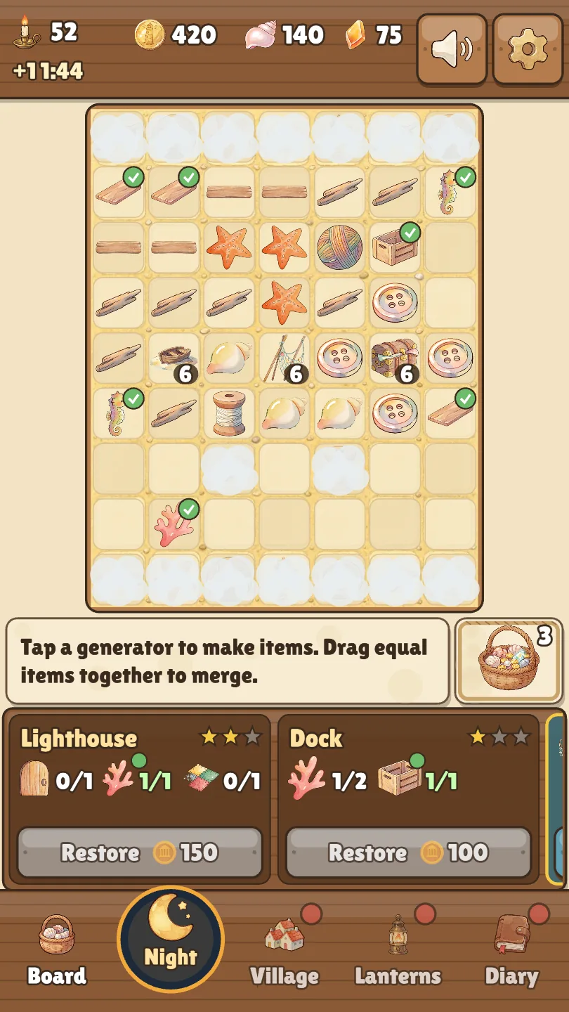 Merge washed-up treasures by day
